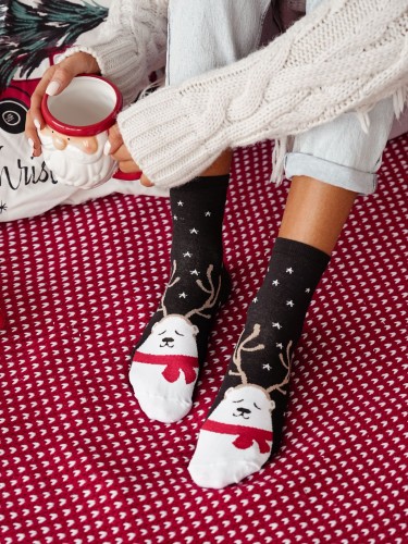 Women's Christmas Sleeping Bear pattern socks 1283.023 2