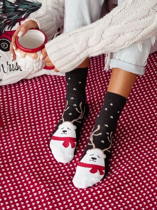 Women's Christmas Sleeping Bear pattern socks 1283.023