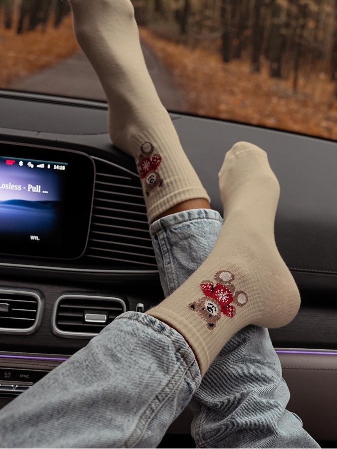 Women's teddy bear in a sweater pattern socks...