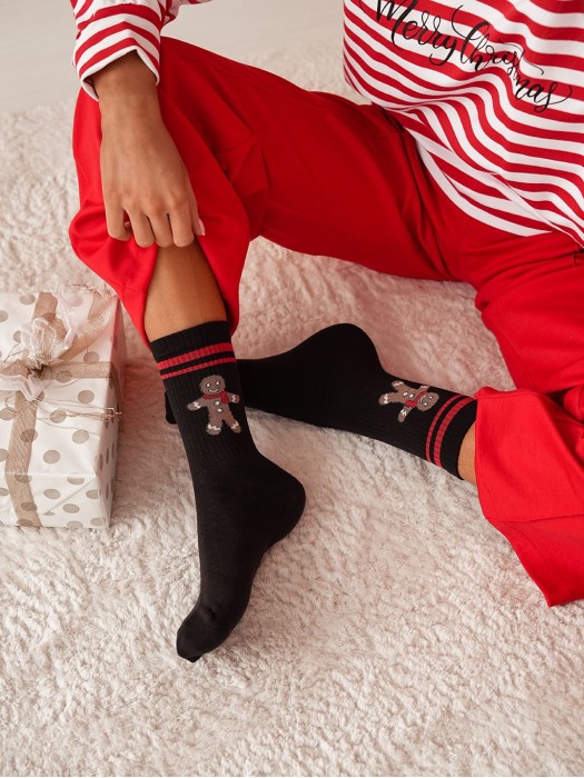 Women's Christmas Large Biscuits with stripes pattern socks 1283.026