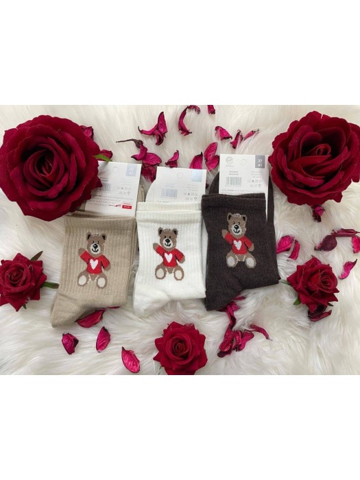Women's 'Valentine's Teddy Bear' pattern socks 0200.144
