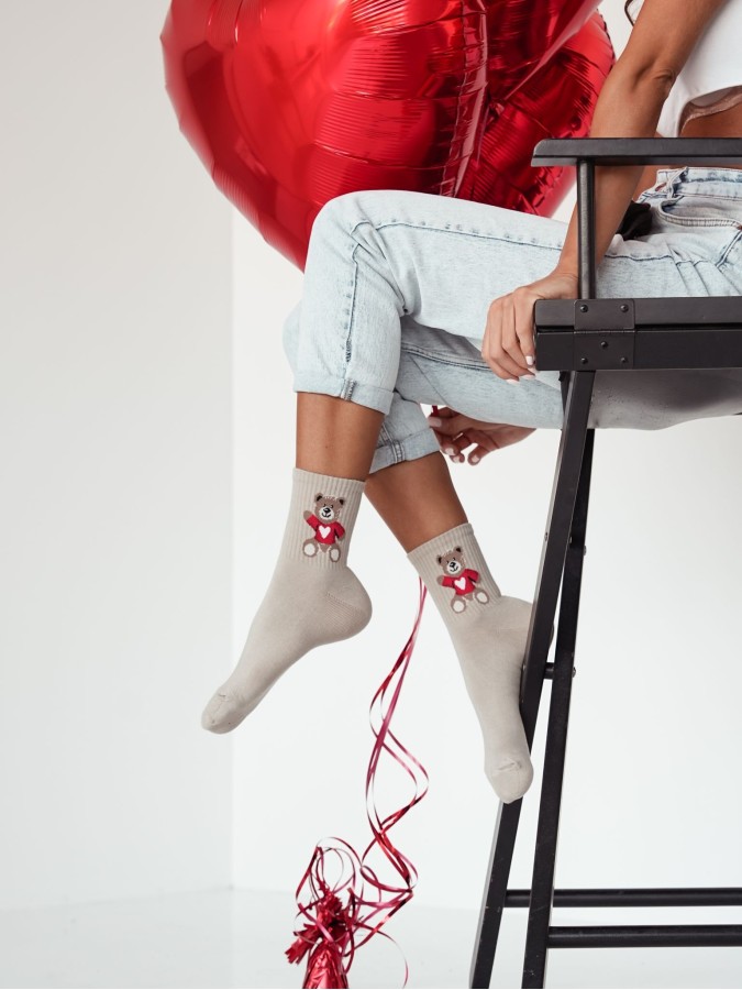 Women's 'Valentine's Teddy Bear' pattern socks...