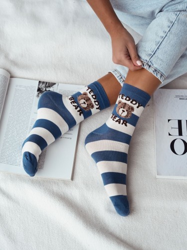 Women's Teddy Bear/Stripes pattern socks 0200.146