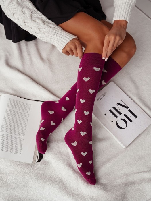 Women's Hearts pattern knee socks 0248.014
