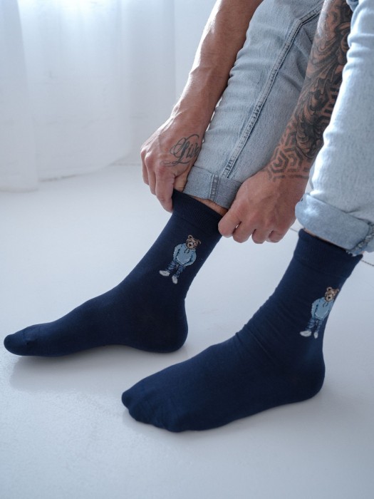 Men's 'Smarty Bear in the blue hoodie' pattern socks 0125.109