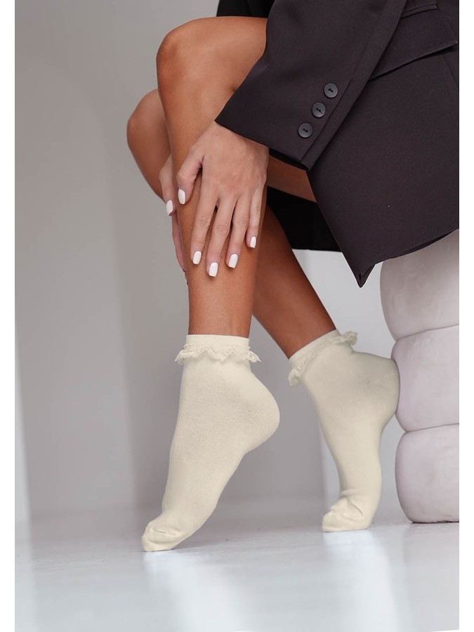 Women's cotton lace trim socks 0897