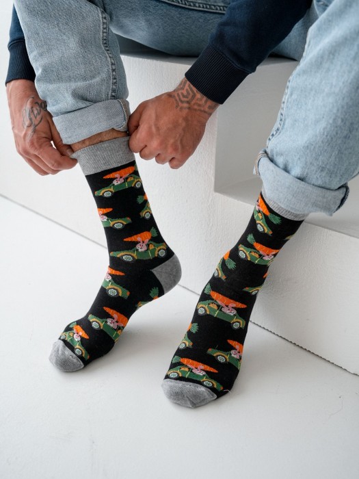 Men's 'Rabbit in the car' pattern socks 0125.112