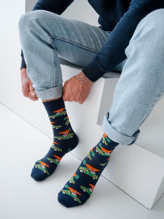 Men's 'Rabbit in the car' pattern socks 0125.112