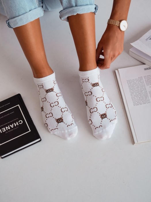 Women's CC with a little Teddy Bear pattern low ankle socks 012.1146