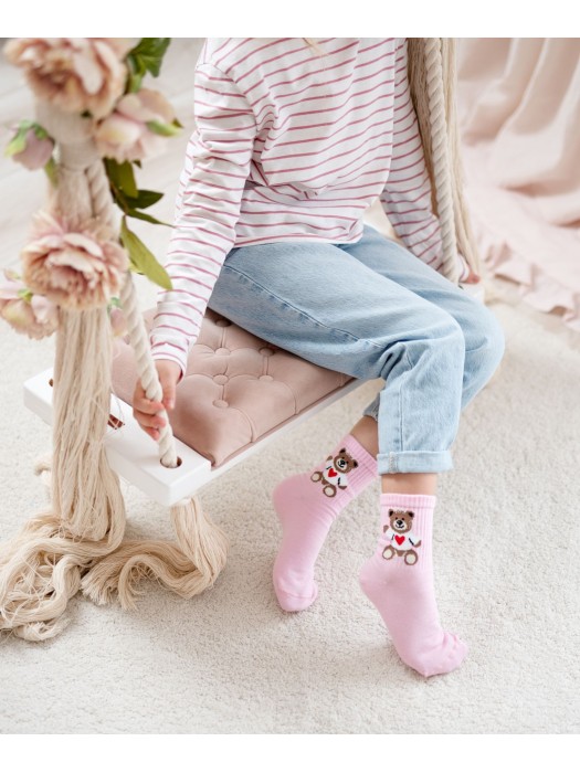Kids' Valentine's Teddy Bear pattern socks 1184.045