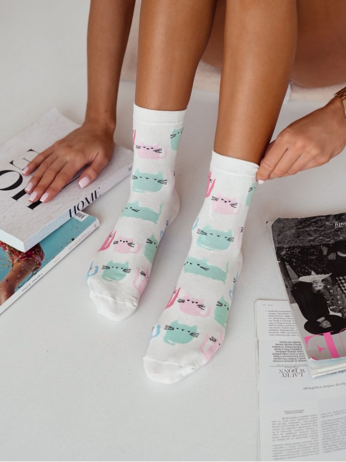 Women's Colorful Cats pattern socks 0200.165