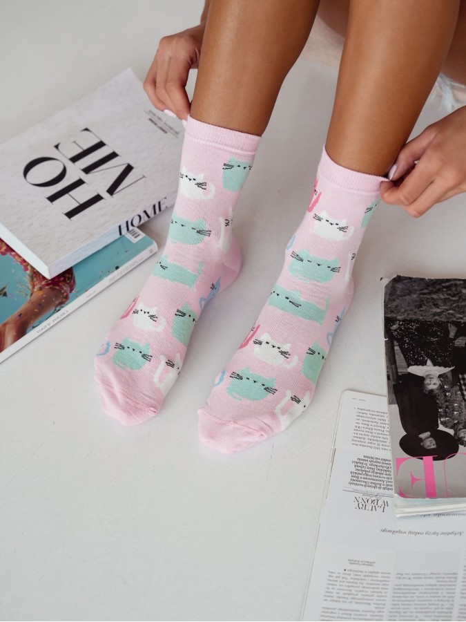 Women's Colorful Cats pattern socks 0200.165