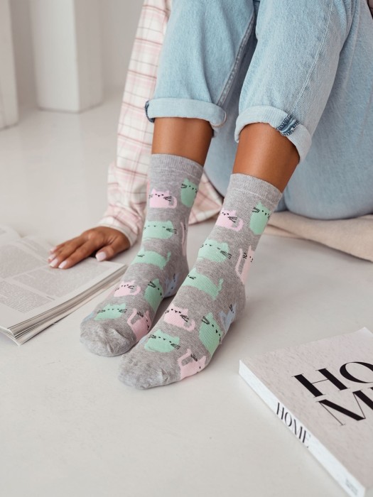 Women's Colorful Cats pattern socks 0200.165