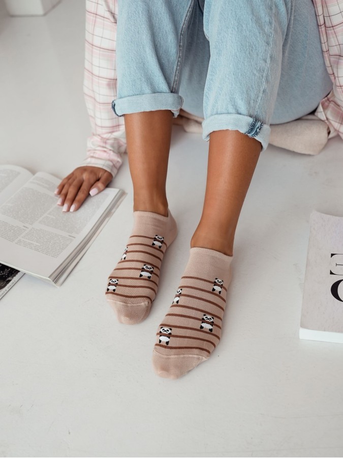 Women's Panda & Stripes pattern low ankle socks...