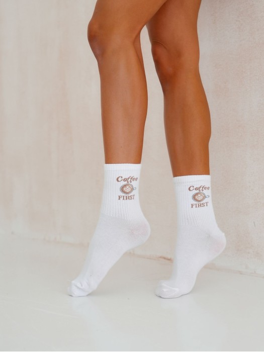 Women's 'Coffee FIRST' pattern socks 0200.167