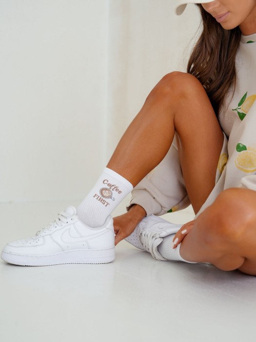 Women's 'Coffee FIRST' pattern socks 0200.167