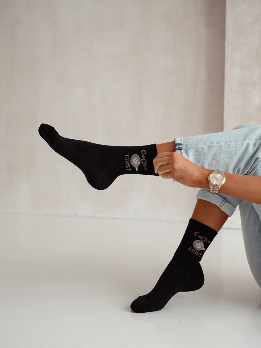 Women's 'Coffee FIRST' pattern socks 0200.167