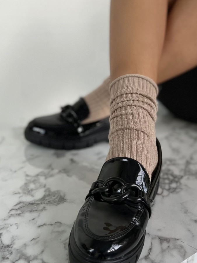 Women's bandless ribbed socks with lurex