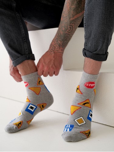 Men's Road signs pattern short socks 1153.038 2