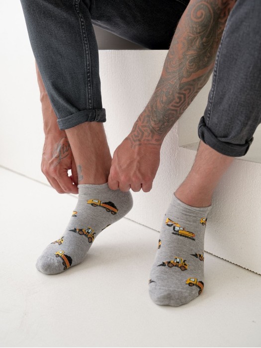 Men's Trucks & Excavators pattern low ankle socks 1108.048