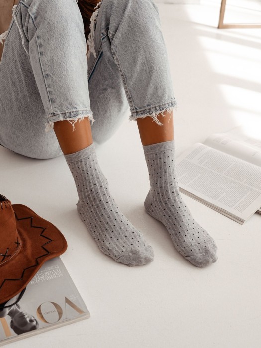 Women's ribbed socks with dots 0200.170