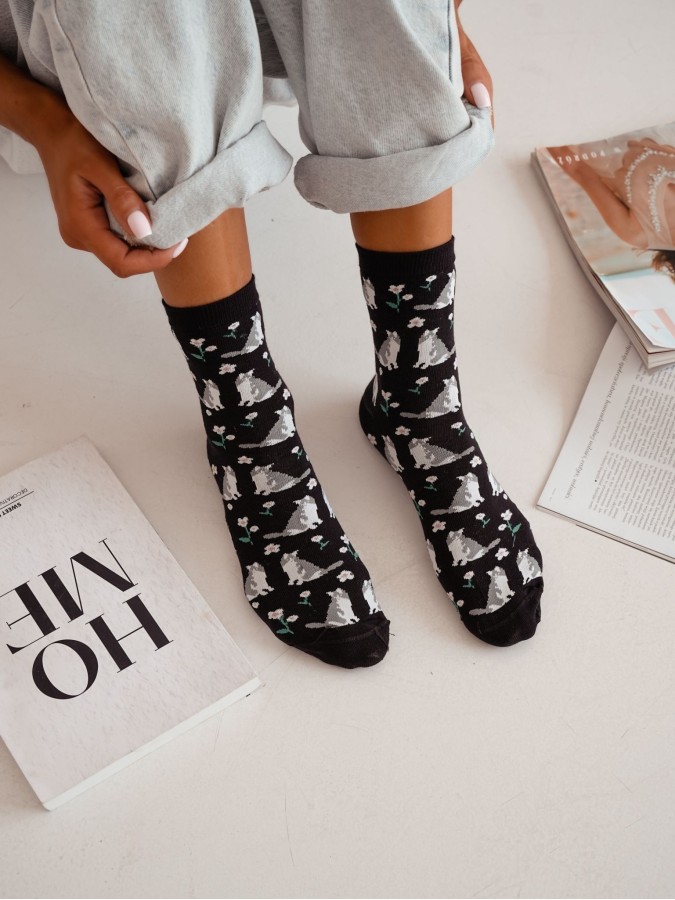 Skarpetki damskie Kotki i kwiatki 0200.173