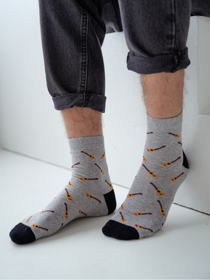 Men's Small Guitars pattern short socks 1153.047