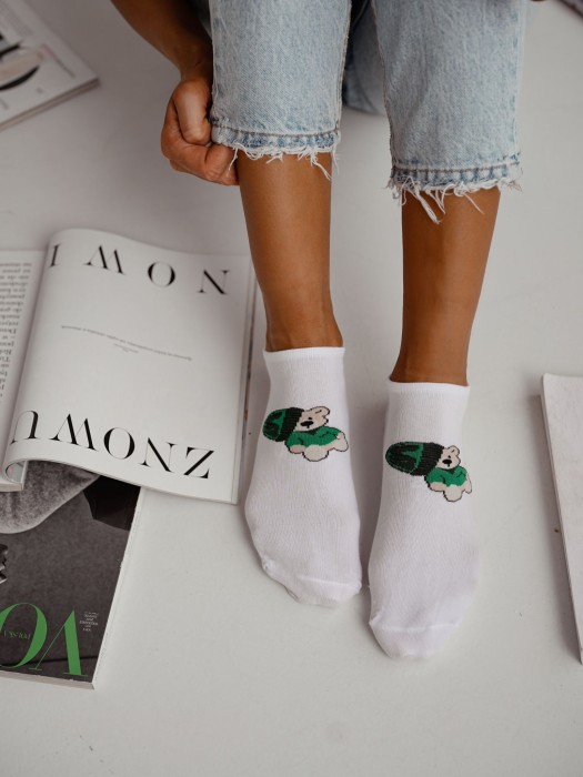 Women's 'Teddy with a cap' pattern low ankle socks 1146.083