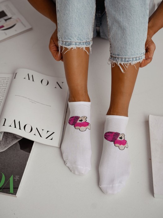 Women's 'Teddy with a cap' pattern low ankle socks 1146.083