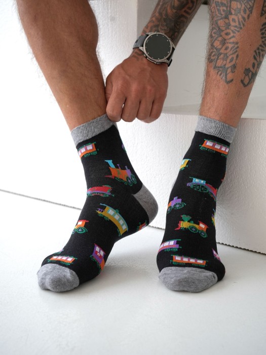 Men's Locomotives pattern short socks 1153.043