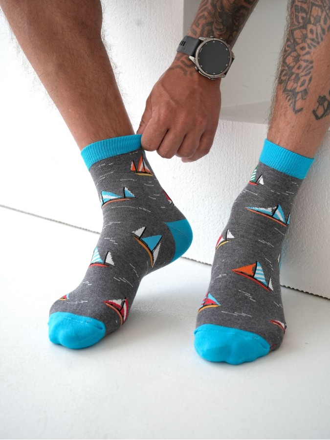 Men's Sailboats pattern short socks 1153.045