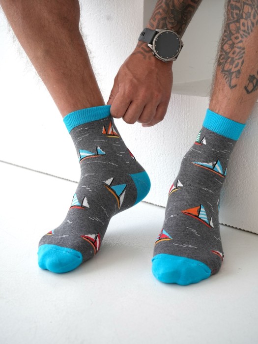 Men's Sailboats pattern short socks 1153.045
