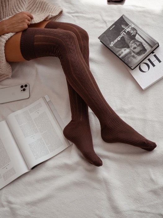 Openwork braid pattern over-the-knee socks