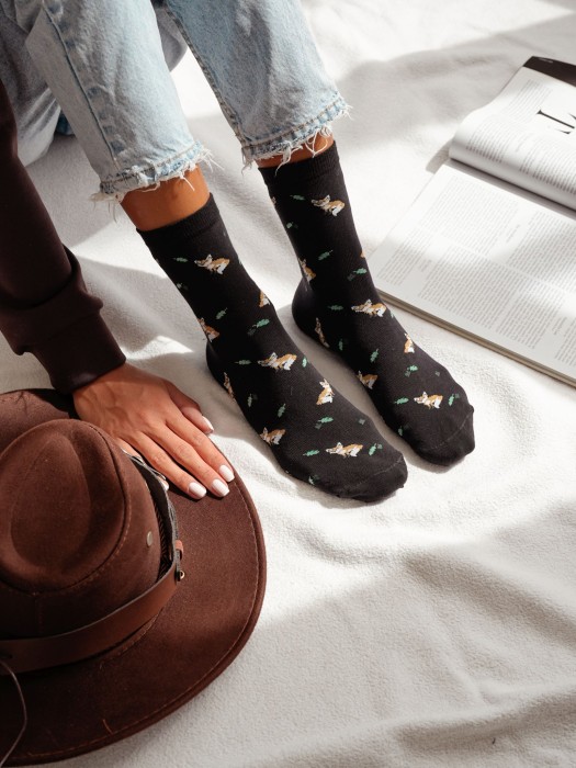 Women's Foxes & Leaves pattern socks 0200.182