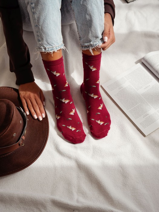 Women's Foxes & Leaves pattern socks 0200.182