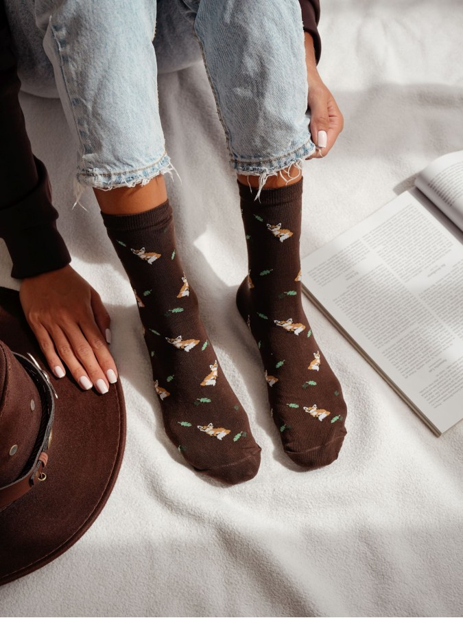 Women's Foxes & Leaves pattern socks 0200.182