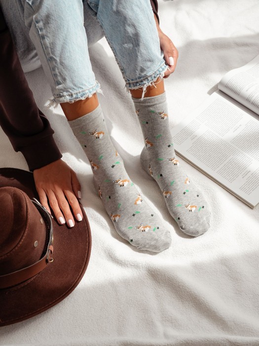 Women's Foxes & Leaves pattern socks 0200.182