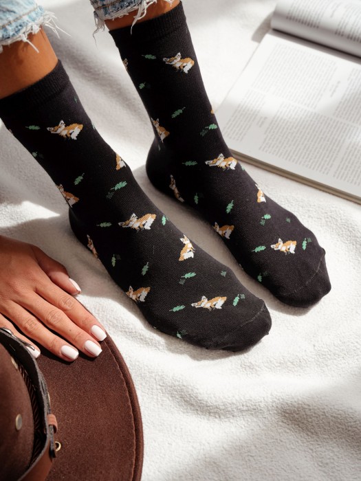 Women's Foxes & Leaves pattern socks 0200.182