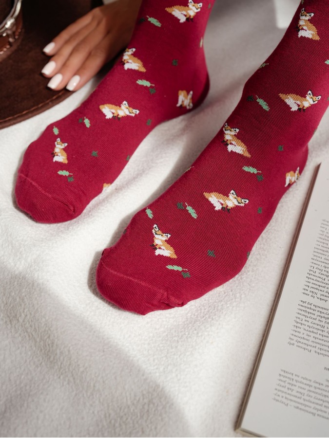 Women's Foxes & Leaves pattern socks 0200.182