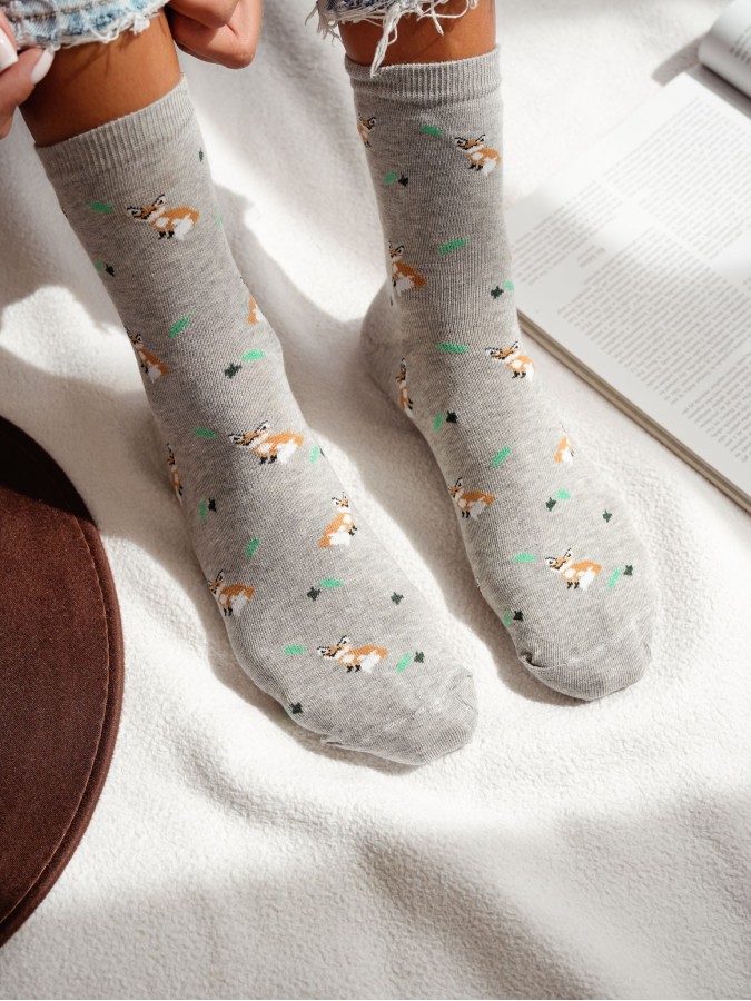 Women's Foxes & Leaves pattern socks 0200.182