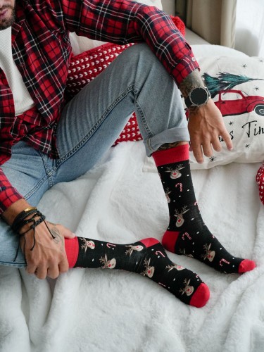 Men's Christmas Reindeer & Candy canes pattern socks...