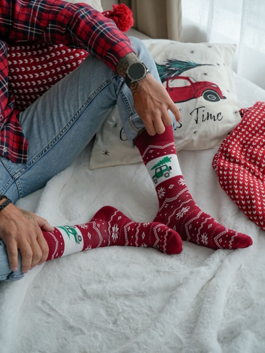 Men's Christmas 'Car with Christmas tree on top' pattern socks  1290.030