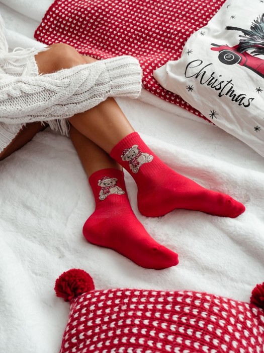Women's Christmas Teddy Bear pattern socks 1283.031