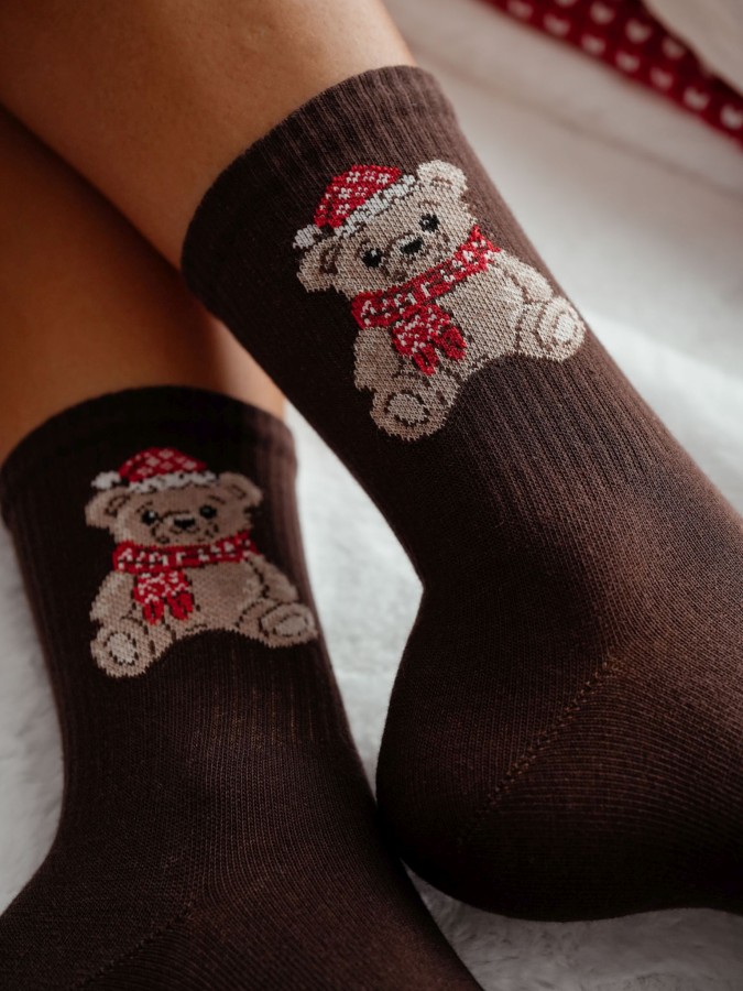 Women's Christmas Teddy Bear pattern socks...