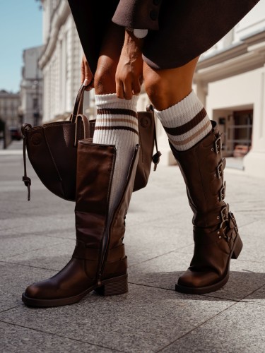 Women's ribbed knee socks with stripes 1610.001 2