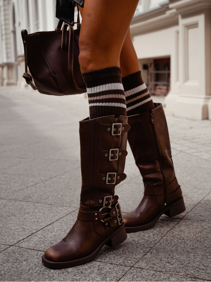 Podkolanówki damskie w prążek z paskami 1610.001