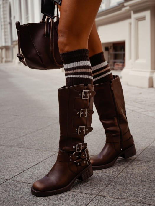 Podkolanówki damskie w prążek z paskami 1610.001