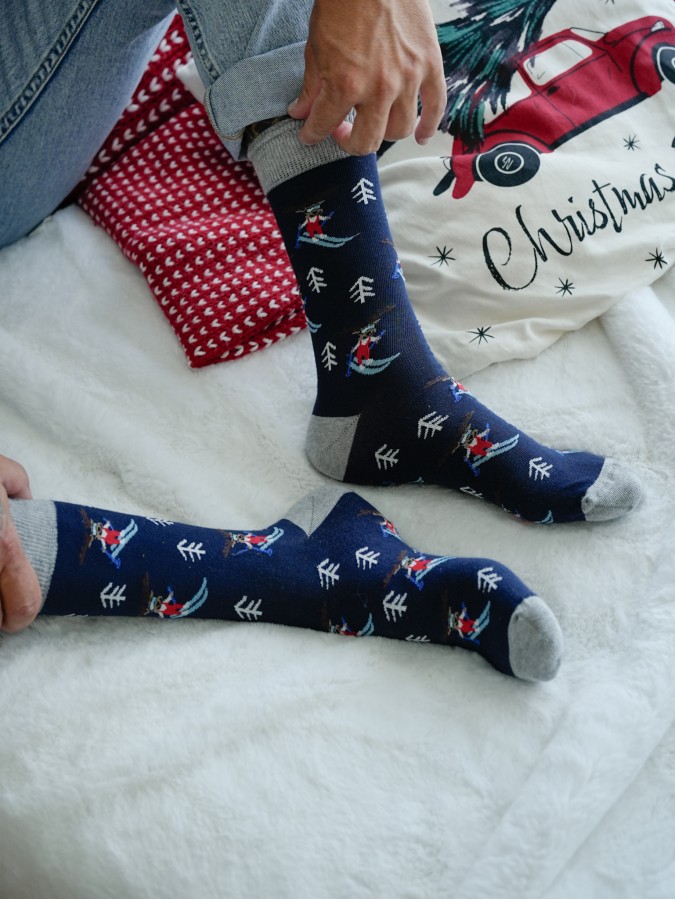 Skarpetki męskie świąteczne Renifer na nartach...