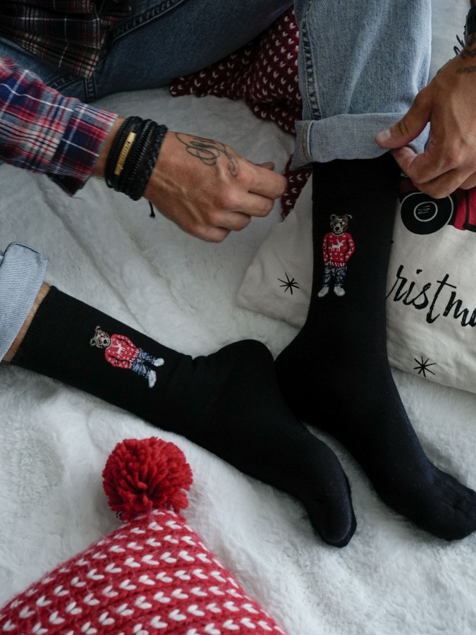 Men's Smarty Bear in a sweater pattern socks...