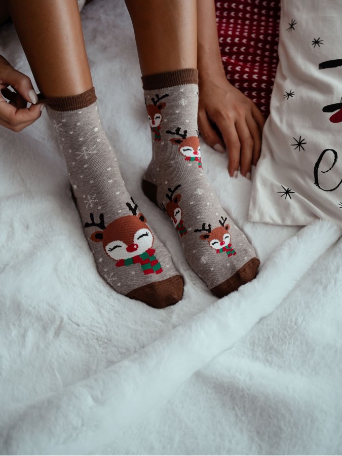 Women's 'Reindeer in a scarf' pattern socks...